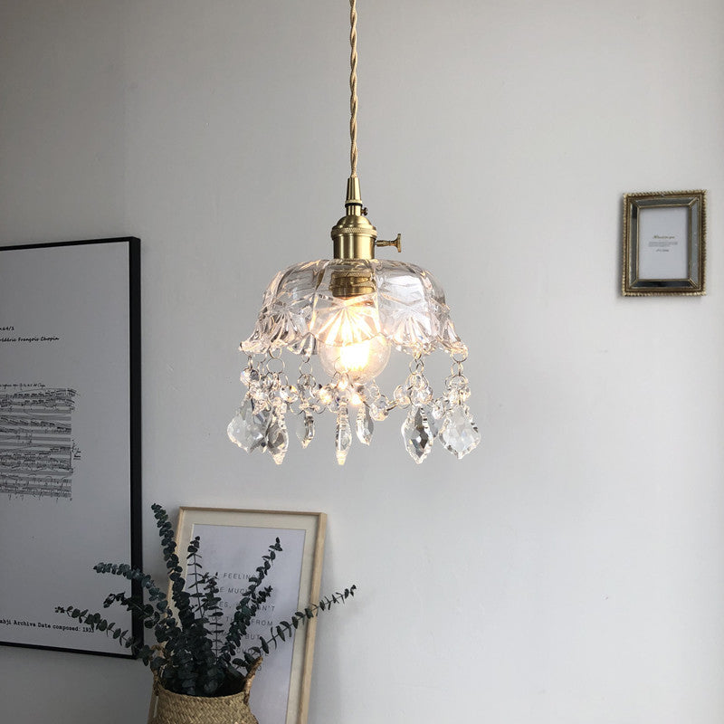 Glass Stone Pendant Chandelier Polished Copper Frame