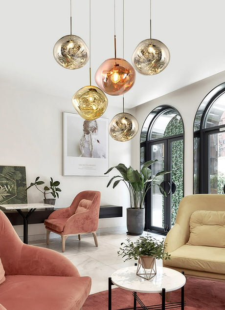 Colorful Pendant Light Installed Above Dining Table