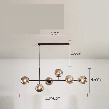 Solara Six-Sphere Amber Glass Pendant Light with Gold Rods - OpalDwell