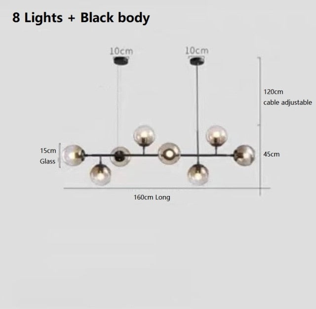 Six-Sphere Amber Glass Pendant Light with Gold Rods