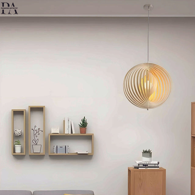 Wood Pendant Light Warm Ambient Glow for Dining Room