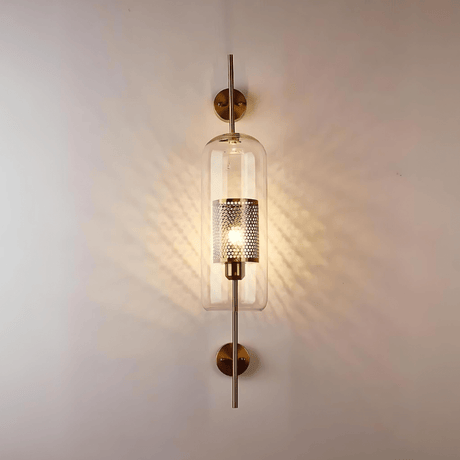 Wall mounted lamp with shade directing light upward and downward