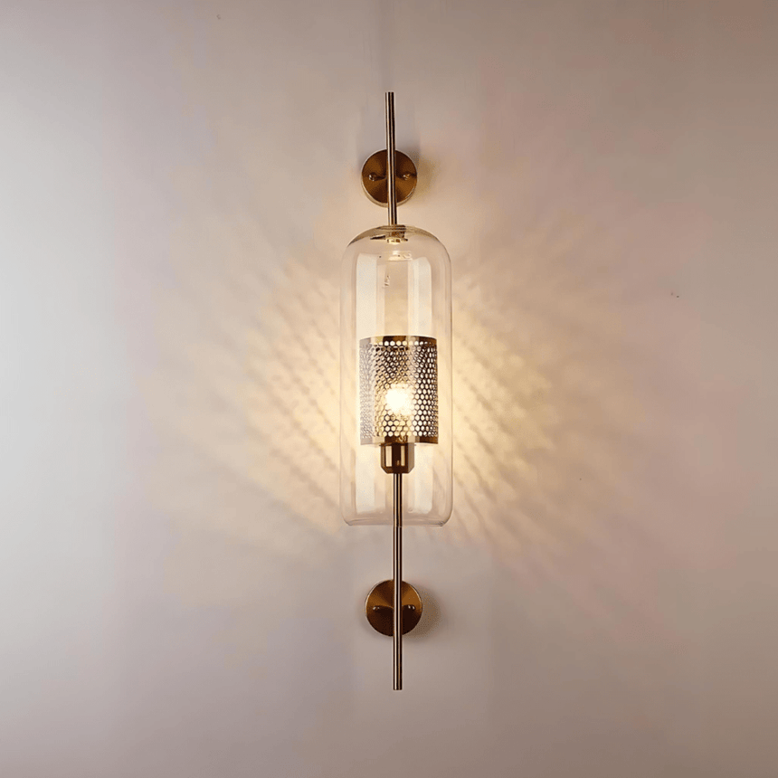Wall mounted lamp with shade directing light upward and downward