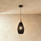 The same open weave in black, the shade drawn in as a tall narrow lantern