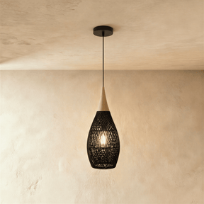 The same open weave in black, the shade drawn in as a tall narrow lantern