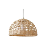 Open woven rattan dome on a plain background