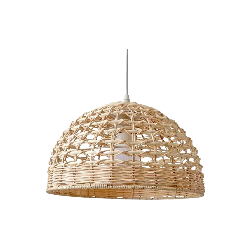 Open woven rattan dome on a plain background
