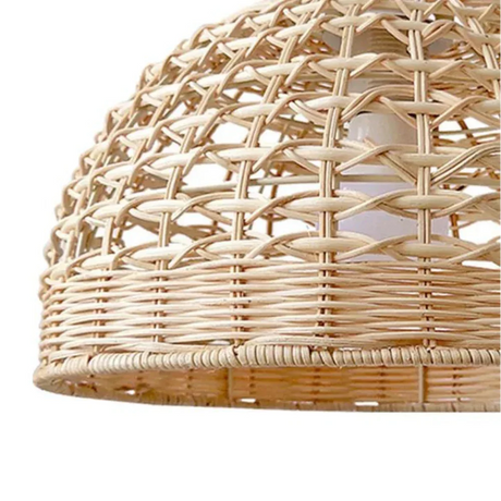 Close view of the open weave on the rattan dome shade