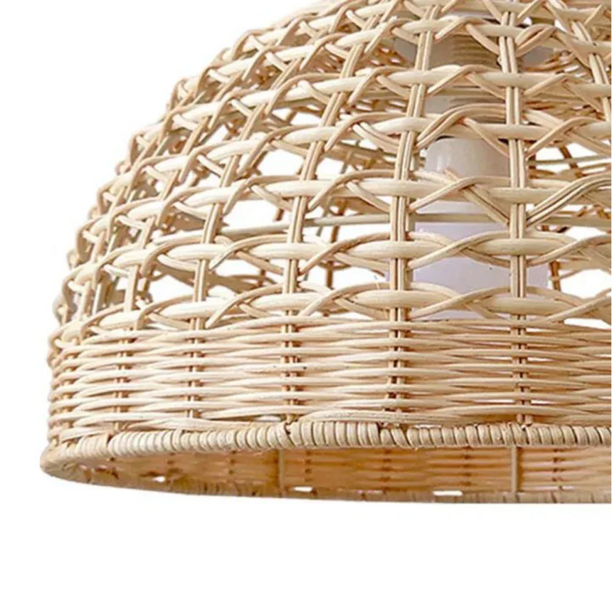Close view of the open weave on the rattan dome shade