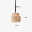 Dimension card for the 16 cm rattan drum pendant light on a 150 cm cord