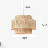 Dimension card for the 60 cm rattan drum pendant light on a 150 cm cord