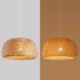Two woven bamboo domes hung side by side