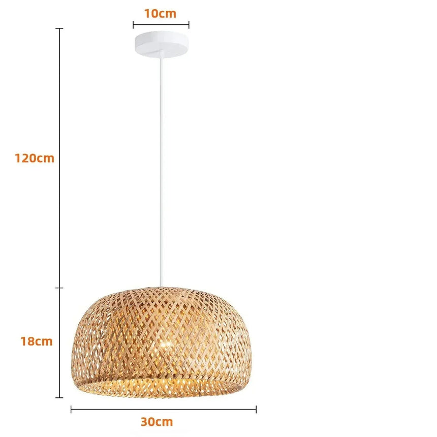 Woven bamboo dome on a plain background showing the full curve