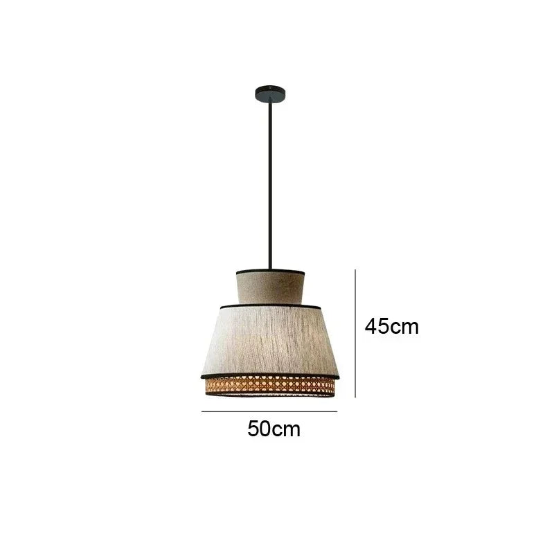 Dimension card for the 50 by 54 cm woven rattan shade