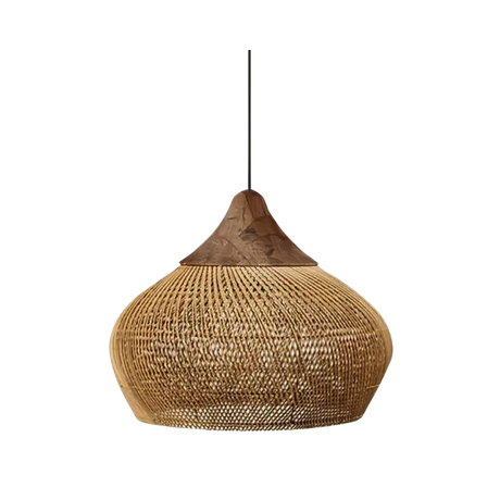 Coffee beige woven bell shade on a plain background
