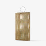 Cylindrical lantern in perforated metal and rattan with a ring handle