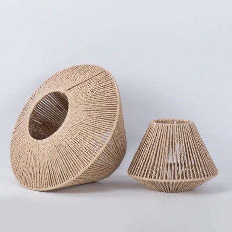 Two sizes of the pleated rattan shade shown side by side
