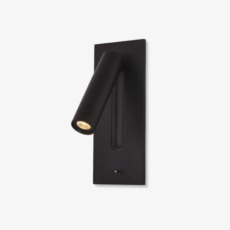 Black recessed wall light with a slim rotating reading spot on a flat plate