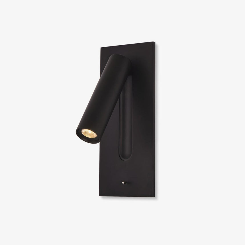 Black recessed wall light with a slim rotating reading spot on a flat plate