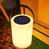 The lamp lit at the edge of a lawn beside a timber garden door at night
