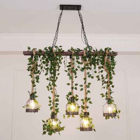 The eight lamp version lit beside a doorway, cages and foliage at staggered drops