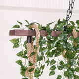 The hemp rope wrapped over the weathered beam with foliage tucked around it