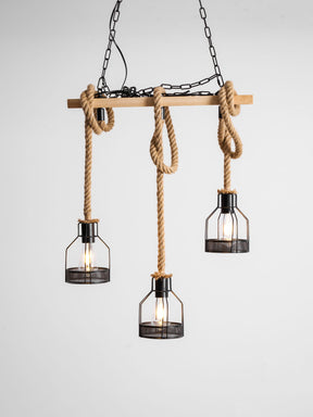 The three cage version against plain white, foliage trailing from the short timber beam