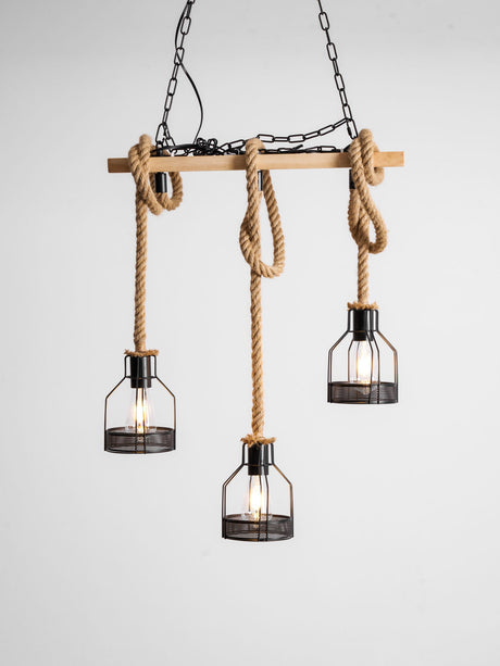 The three cage version against plain white, foliage trailing from the short timber beam