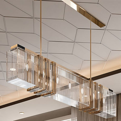The bar lit below a patterned ceiling, the gold frame running the length of the room