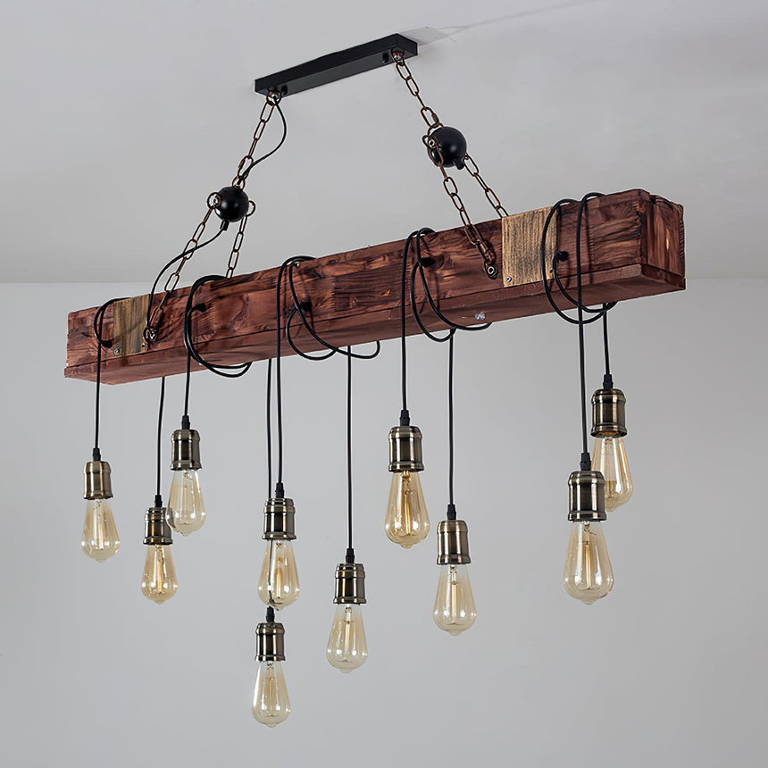 The beam and its ten lamps seen against a plain white ceiling