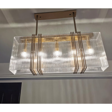 The square version lit close to a ceiling, ribbed shades on all four sides