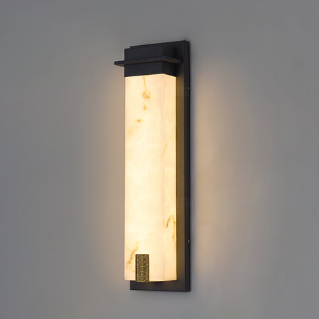 The resin panel lit on a gray wall, the marble like veining visible
