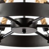 The flat black iron ring and its spokes seen close from below