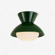 Retro flush mount ceiling light with a green resin gourd body and an opal glass dome