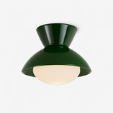 Retro flush mount ceiling light with a green resin gourd body and an opal glass dome