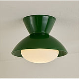 Close view of the green gourd ceiling light and its opal glass dome