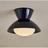 Close view of the black gourd ceiling light and its opal glass dome