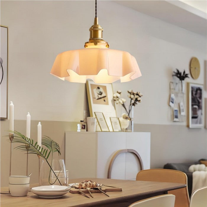 Cream Glass Pendant Light Floral Shade