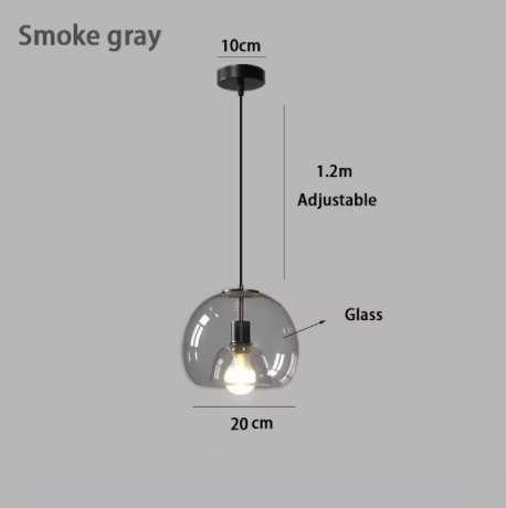 Smoke gray dome drawn with its 20 cm width and adjustable cord marked