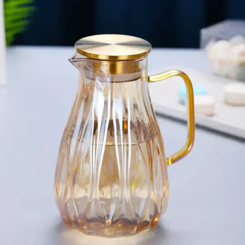 Glass Pitcher Set matching cups display - OpalDwell