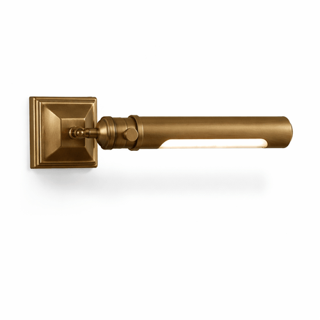 The brass tube seen level, the lit strip running under its length