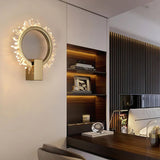 The ring above a desk beside lit shelves in a modern bedroom
