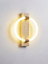 Side view of the travertine slab and the ring, showing how far it projects from the wall
