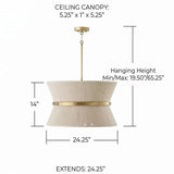 Dimension diagram for the 62 cm woven hourglass pendant