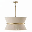 Woven hemp hourglass pendant light with a brass band and stem
