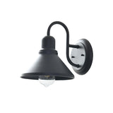 Side view of the cone shade, the gooseneck arm and the round wall plate