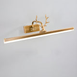 The bar seen at an angle from below, the antler head small against the long tube