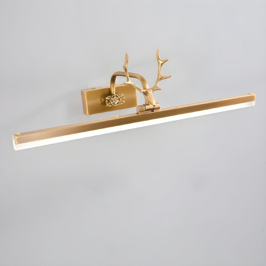 The bar seen at an angle from below, the antler head small against the long tube