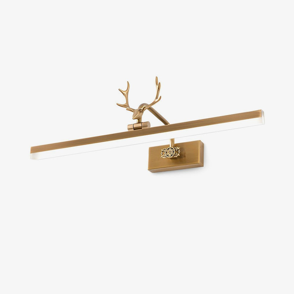 Gold bar with a cast antler head seated above its bracket, seen against a pale ground