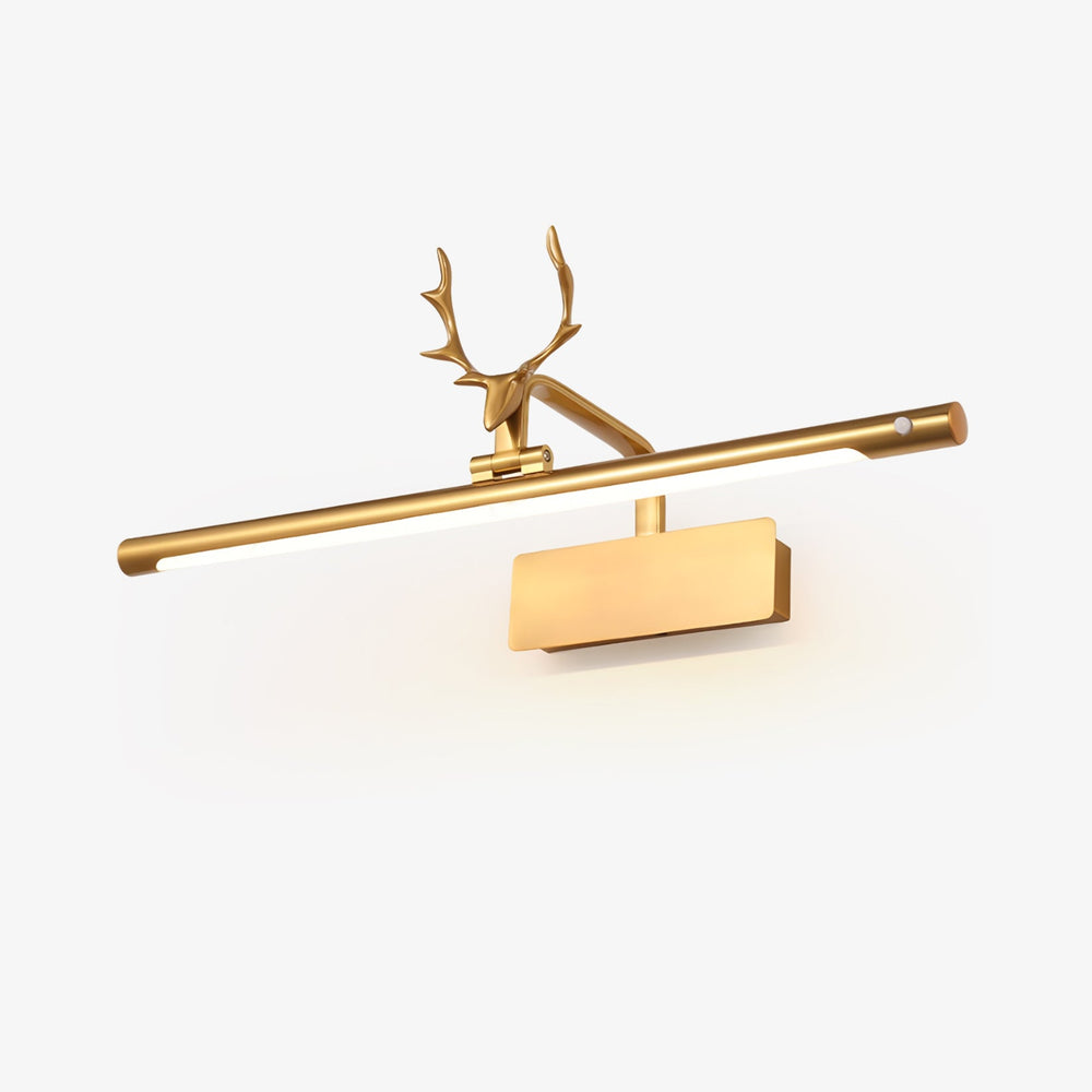 Gold bar on a flat plate with a small cast stag head and antlers above the joint